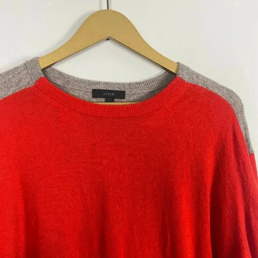 J. Crew Wool Red and Tan Color Block Tunic Sweater